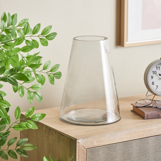 12" Clear Glass Cone Shaped Decorative Vase